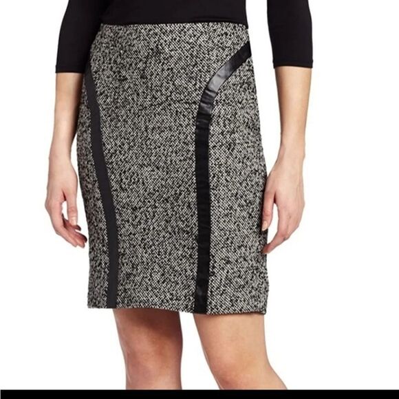 RAFAELLA TWEED FAUX LEATHER LINE WOMEN"S PENCIL SKIRT - Picture 1 of 16
